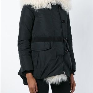 Moncler Women's Black Lamb Fur Collar Padded Jacket